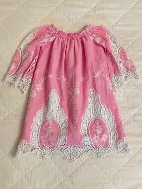 Cotton pink dress with lace decoration by HalaBaloo